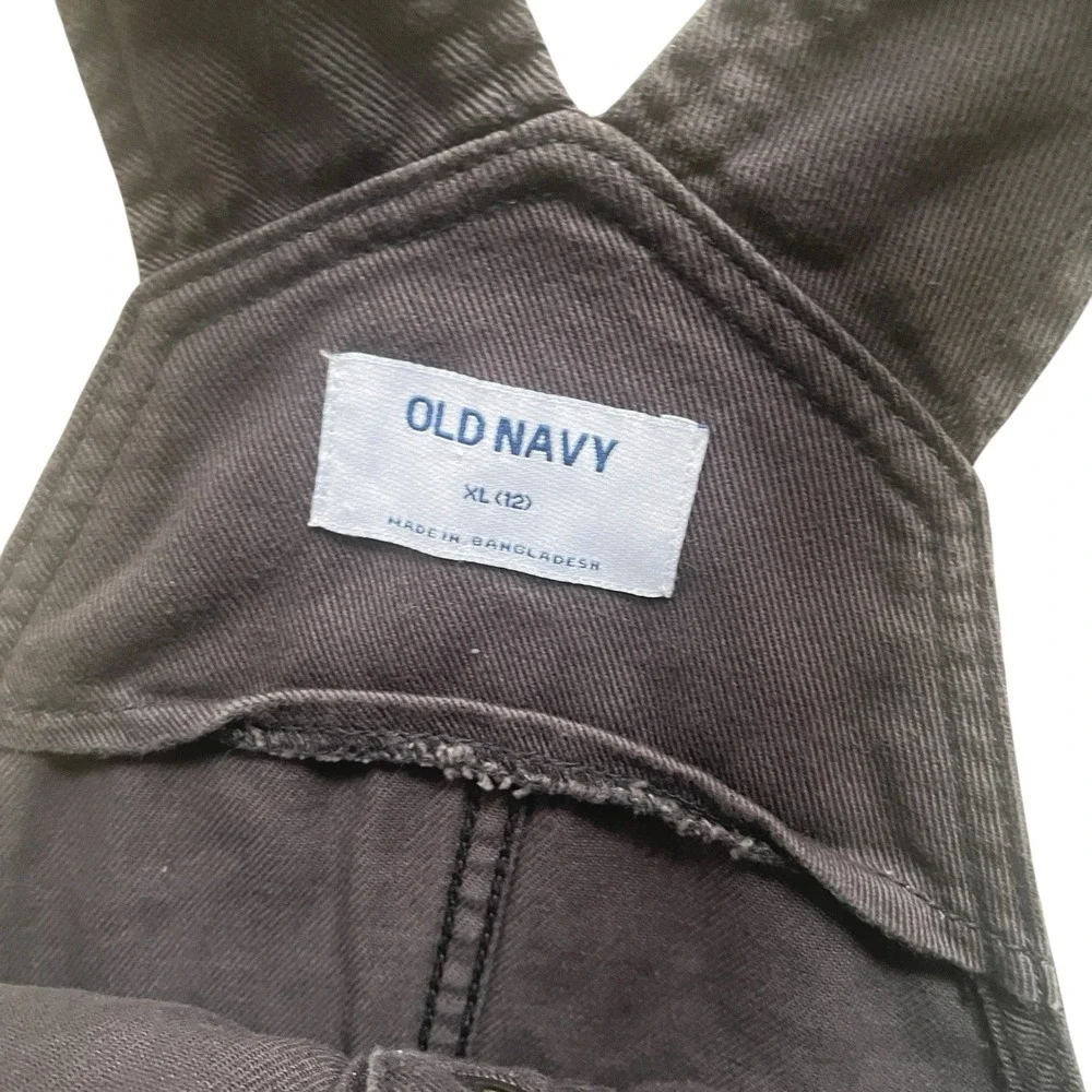 Old Navy Girls' Size XL (12) Dark Gray Bib Overall Dress 100% Cotton‎ Button Up